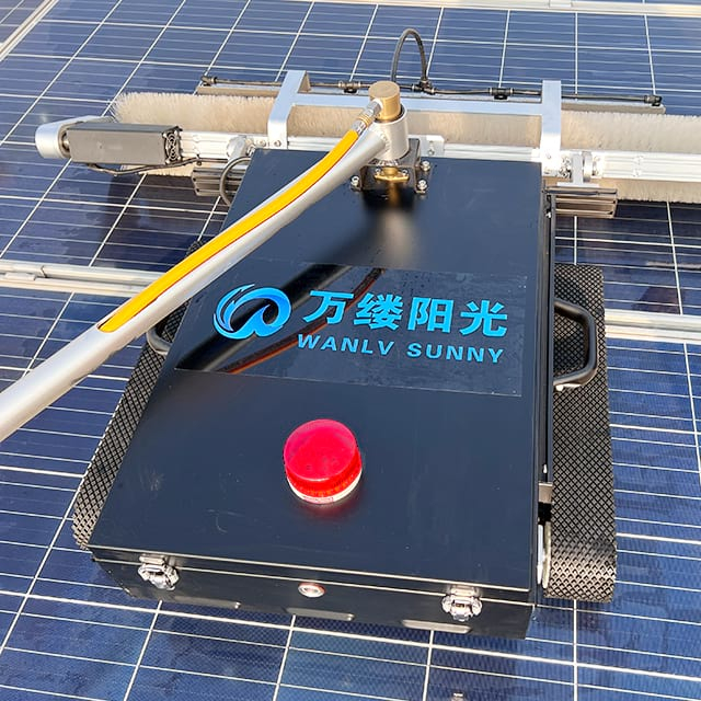 Remote Control Robot with Rotating Solar Panel Cleaning Bristle Brush