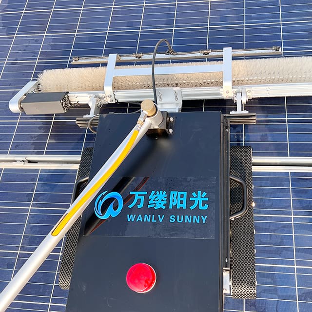 Remote Control Robot with Rotating Solar Panel Cleaning Bristle Brush