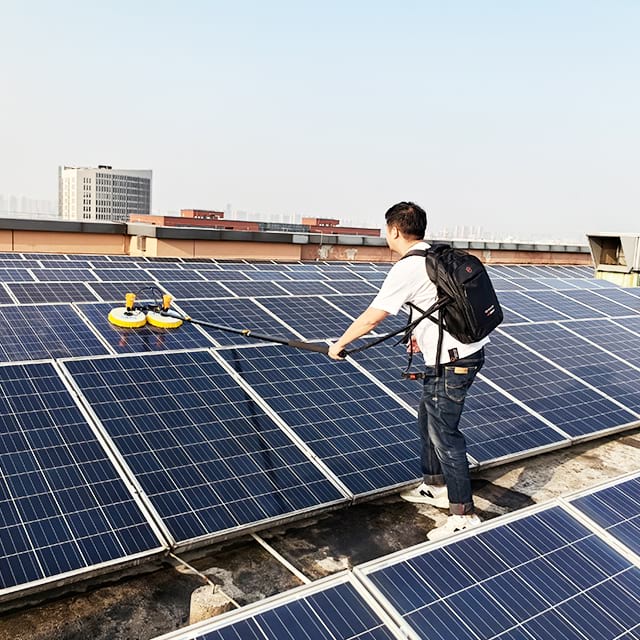 Telescopic Pole Water Solar Panel Washing Brush Powered By Lithium Battery