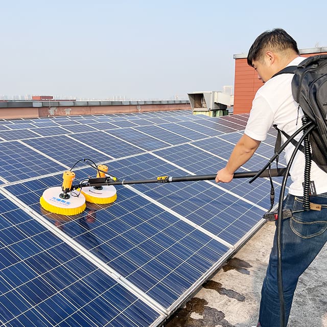 White Round Disc Yellow Bristle Innovative Cleaning Brush Easy To Assemble General Power And Lithium Battery Dual Version for Outdoor Solar Station 