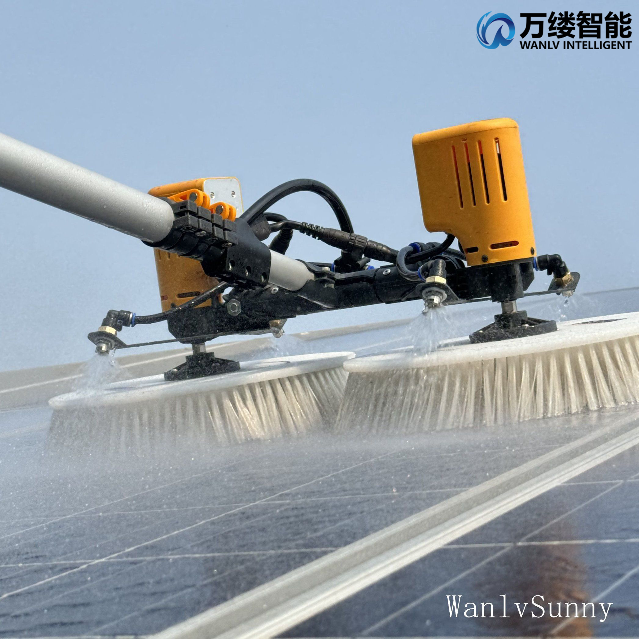 Double-ended solar panel cleaning brush